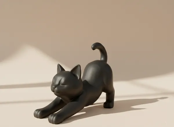 The_Stretching_Zen_Cat_Modern_Minimalist_Sculpture_Black