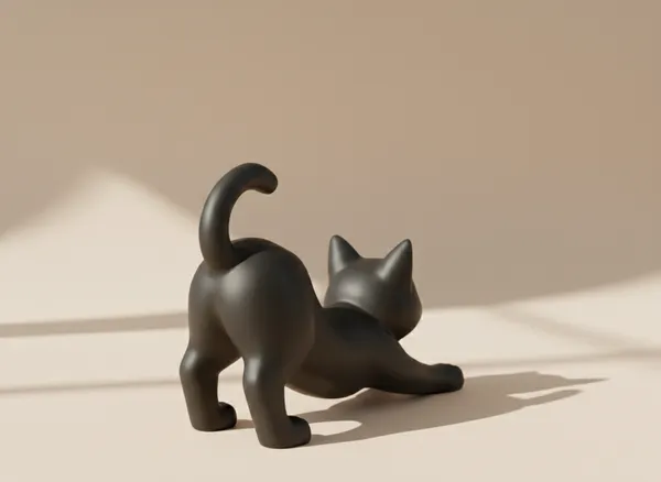 The_Stretching_Zen_Cat_Modern_Minimalist_Sculpture_Black