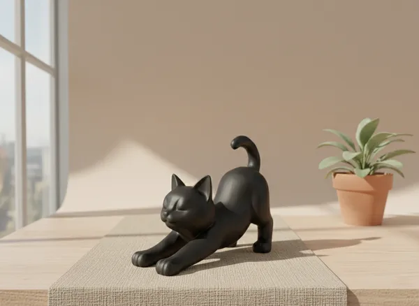 The_Stretching_Zen_Cat_Modern_Minimalist_Sculpture_Black