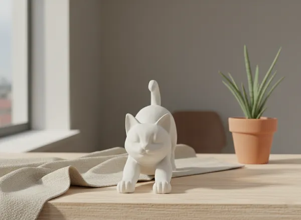 The_Stretching_Zen_Cat_Modern_Minimalist_Sculpture_White