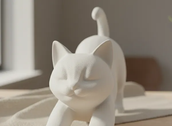 The_Stretching_Zen_Cat_Modern_Minimalist_Sculpture_White