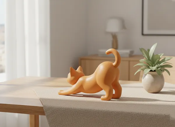 The_Stretching_Zen_Cat_Modern_Minimalist_Sculpture_Orange