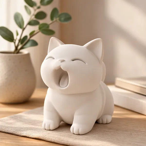 Minimalist_Yawning_Cat_Figurine_White