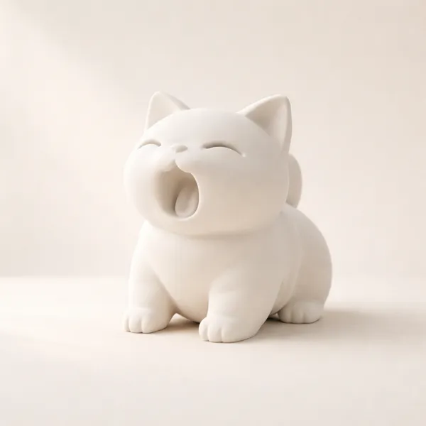 Minimalist_Yawning_Cat_Figurine_White