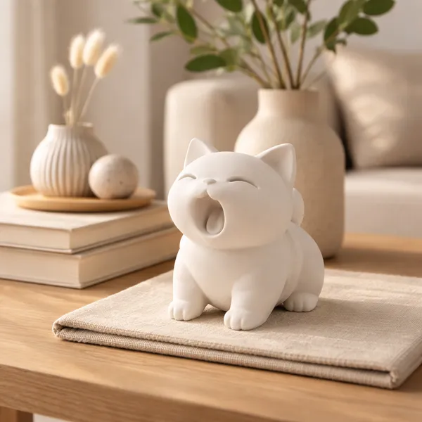Minimalist_Yawning_Cat_Figurine_White