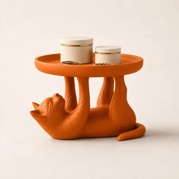 Cat_Jewellery_Key_Holder_Minimalist_Decorative_Tray_Orange