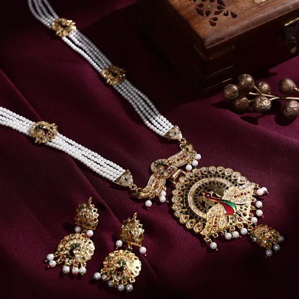 Multicolor_Pearl_Gold_Peacock_Meenakari_Long_Rani_Haar_Set_For_Women