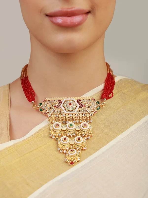 Multicolor_Beaded_Gold_Kundan_Tiered_Medallion_Rani_Haar_For_Women