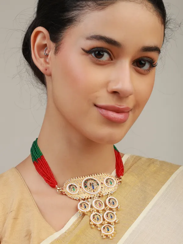 Multicolor_Gold-Plated_Kundan_Peacock_Motif_Rani_Haar_For_Women