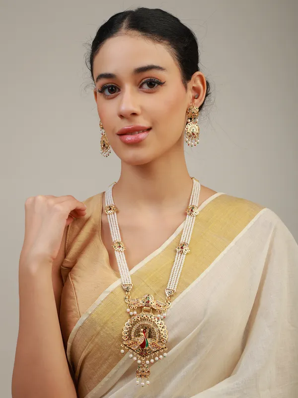 Multicolor_Pearl_Gold_Peacock_Meenakari_Long_Rani_Haar_Set_For_Women