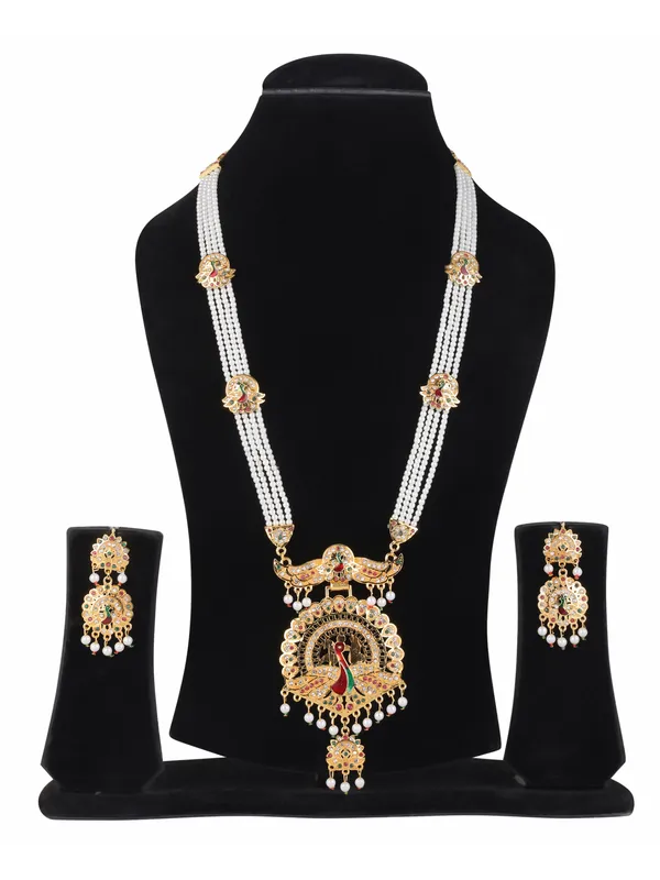 Multicolor_Pearl_Gold_Peacock_Meenakari_Long_Rani_Haar_Set_For_Women