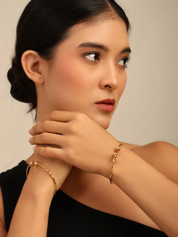 Golden_Brass_Textured_Bead_Open_Cuff_Bangle_Bracelet_Set_For_Girls