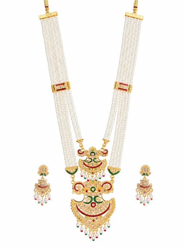 Multicolor_Pearl_Gold_Kundan_Double_Pendant_Tiered_Rani_Haar_Set_For_Women