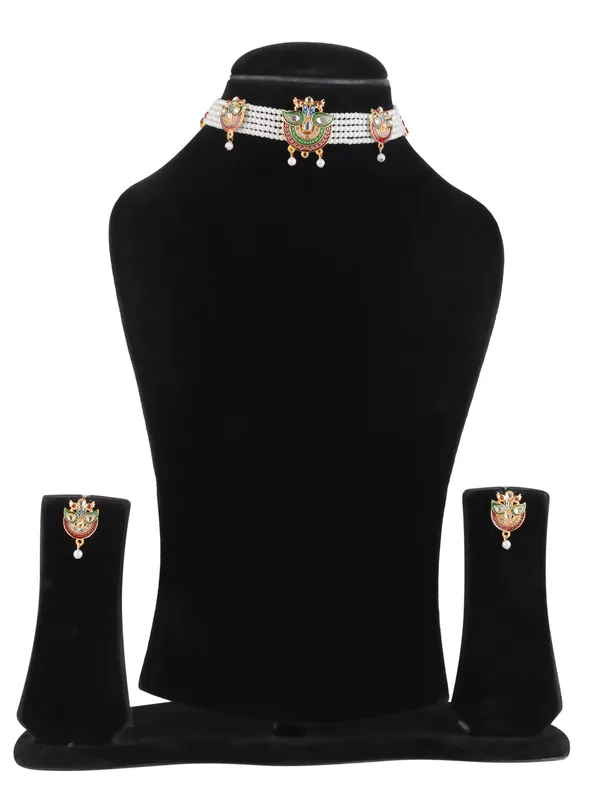 Multicolor_Pearl_Dual_Peacock_Meenakari_Kundan_Choker_Necklace_Set_For_Women