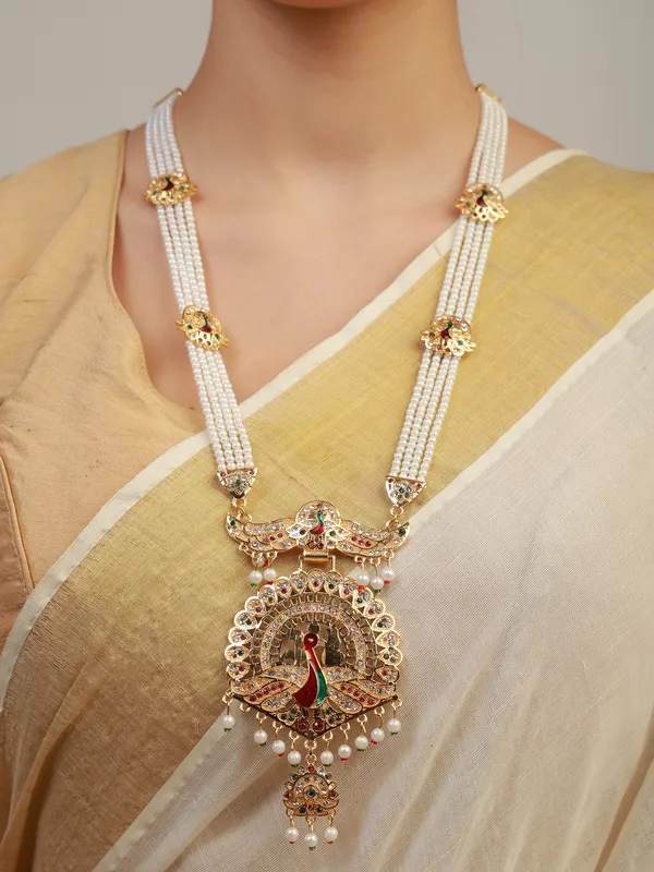Multicolor_Pearl_Gold_Peacock_Meenakari_Long_Rani_Haar_Set_For_Women