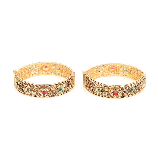 Golden_Brass_Filigree_Screw_Lock_Kada_Bangle_Set_For_Women