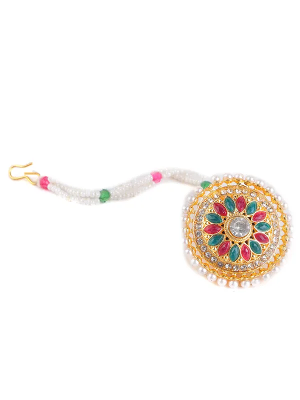 Multicolor_Pearl_Gold_Kundan_Ruby_Green_Stone_Borla_Maang_Tikka_For_Women