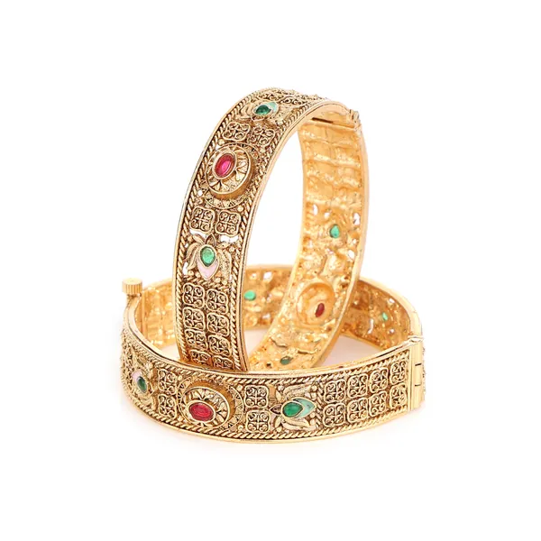 Golden_Brass_Filigree_Screw_Lock_Kada_Bangle_Set_For_Women