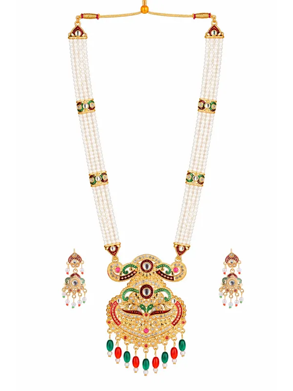 Multicolor_Pearl_Gold_Meenakari_Filigree_Pendant_Rani_Haar_Set_For_Women