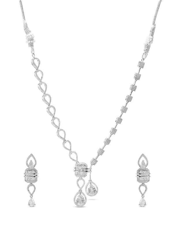 White_Brass_Solitaire_Cz_American_Diamond_Necklace_Set_For_Women