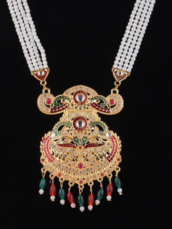 Multicolor_Pearl_Gold_Meenakari_Filigree_Pendant_Rani_Haar_Set_For_Women