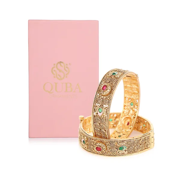 Golden_Brass_Filigree_Screw_Lock_Kada_Bangle_Set_For_Women