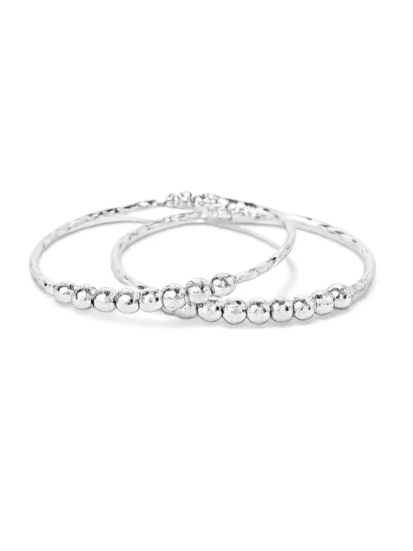 Silver_Brass_Diamond-Textured_Bead_Open_Cuff_Bangle_Bracelet_Set_For_Girls