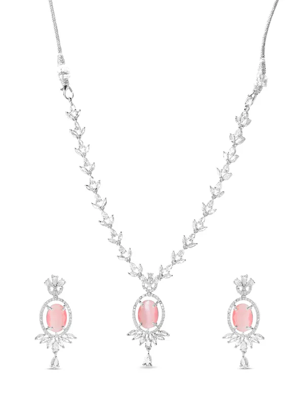 Light_Pink_Brass_Cz_American_Diamond_Necklace_Set_For_Women