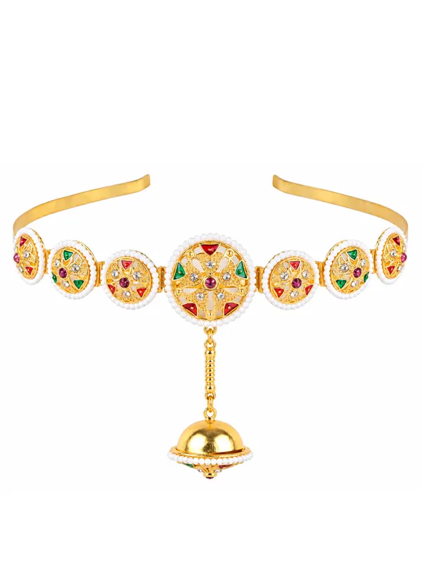 Multicolor_Gold_Meenakari_Pearl_Medallion_Hairband_Borla_Sheeshpatti_For_Women