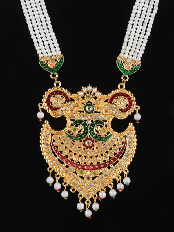 Multicolor_Pearl_Gold_Meenakari_Kundan_Crescent_Rani_Haar_Set_For_Women