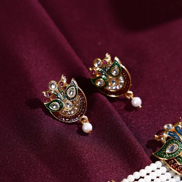 Multicolor_Pearl_Dual_Peacock_Meenakari_Kundan_Choker_Necklace_Set_For_Women
