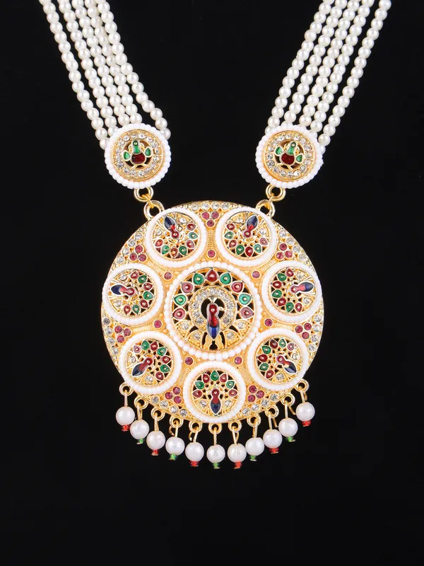 Multicolor_Pearl_Gold_Enamel_Peacock_Medallion_Rani_Haar_Set_For_Women