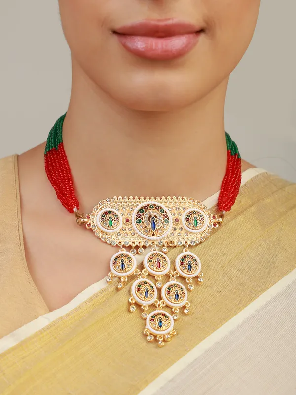 Multicolor_Gold-Plated_Kundan_Peacock_Motif_Rani_Haar_For_Women