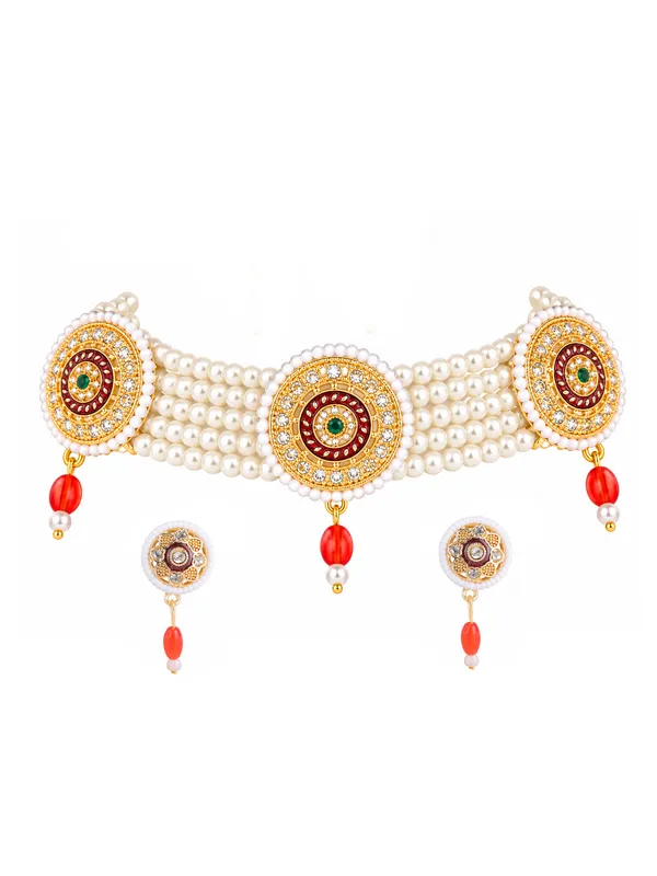 Multicolor_Pearl_Gold_Meenakari_Medallion_Choker_Necklace_Set_For_Women