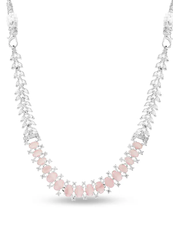 Light_Pink_Brass_Cz_American_Diamond_Choker_Necklace_Set_For_Women