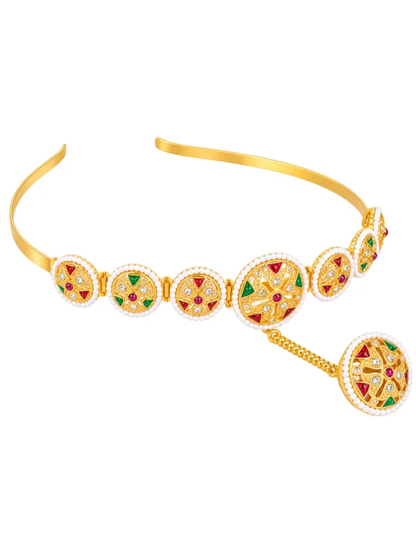 Multicolor_Gold_Meenakari_Pearl_Medallion_Hairband_Borla_Sheeshpatti_For_Women