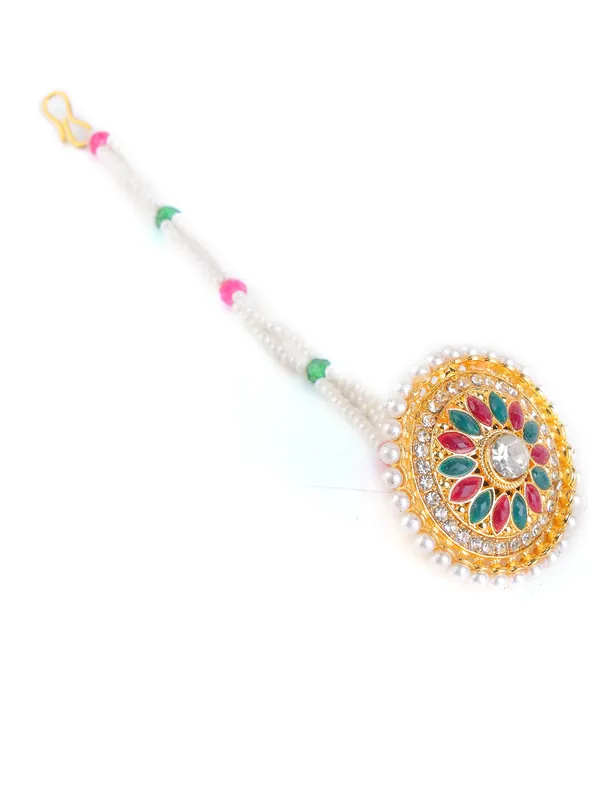 Multicolor_Pearl_Gold_Kundan_Ruby_Green_Stone_Borla_Maang_Tikka_For_Women