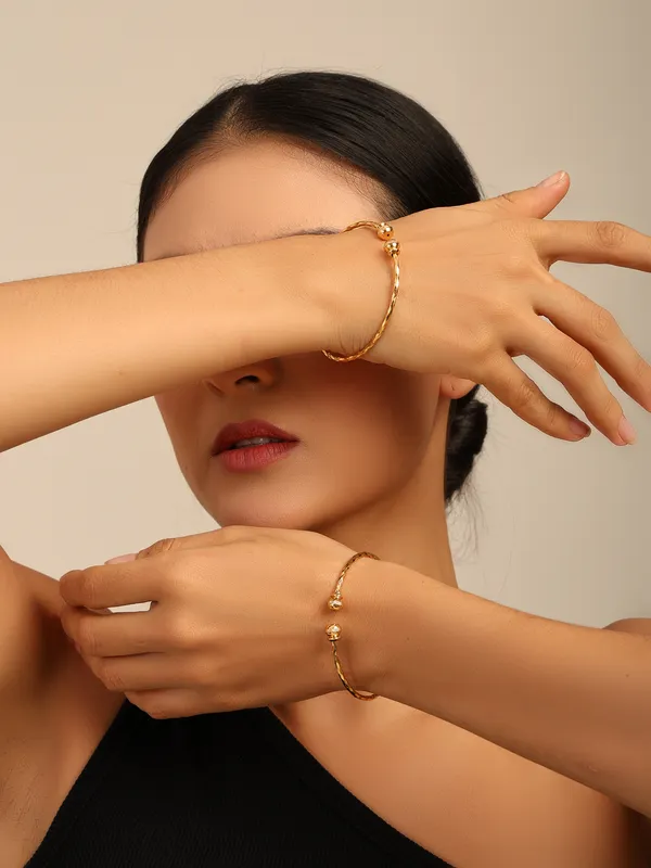 Golden_Brass_Textured_Bead_Open_Cuff_Bangle_Bracelet_Set_For_Girls