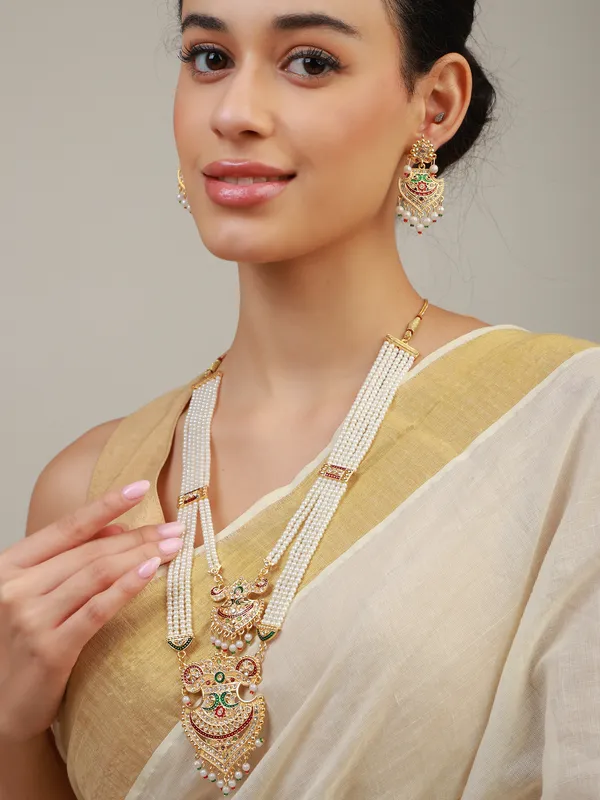 Multicolor_Pearl_Gold_Kundan_Double_Pendant_Tiered_Rani_Haar_Set_For_Women