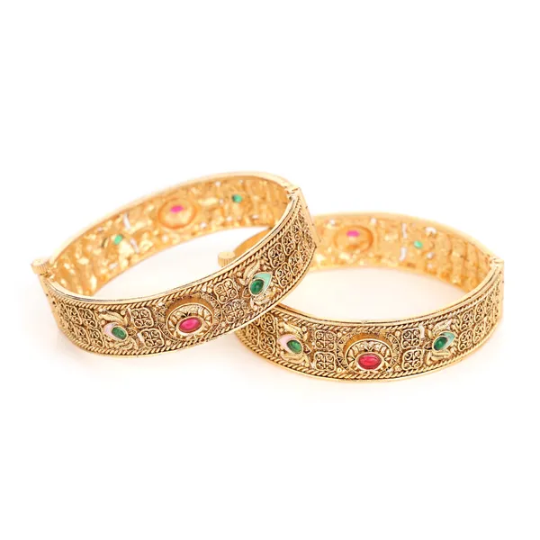 Golden_Brass_Filigree_Screw_Lock_Kada_Bangle_Set_For_Women