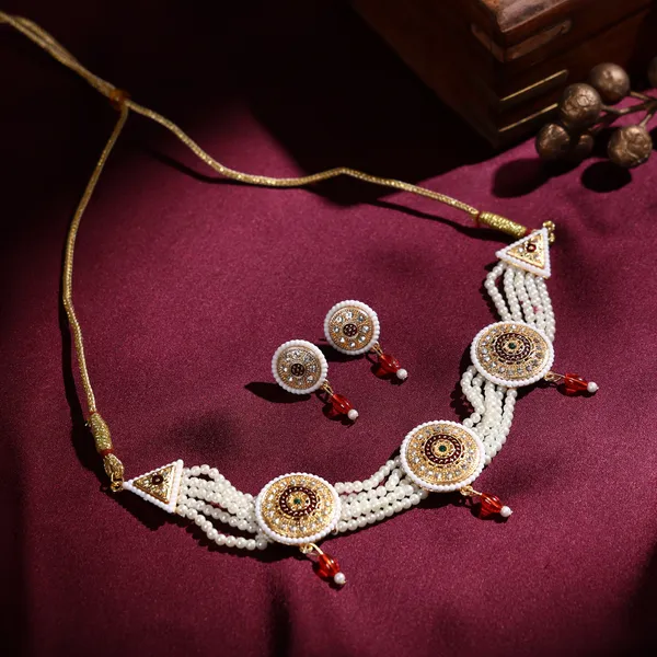 Multicolor_Pearl_Gold_Meenakari_Medallion_Choker_Necklace_Set_For_Women
