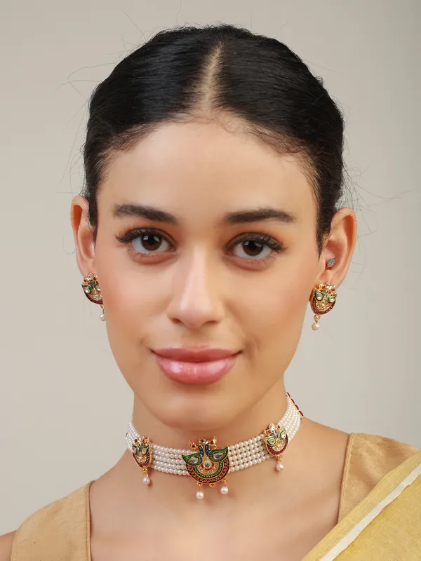 Multicolor_Pearl_Dual_Peacock_Meenakari_Kundan_Choker_Necklace_Set_For_Women