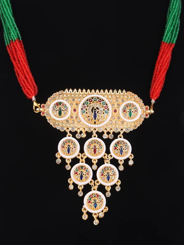 Multicolor_Gold-Plated_Kundan_Peacock_Motif_Rani_Haar_For_Women