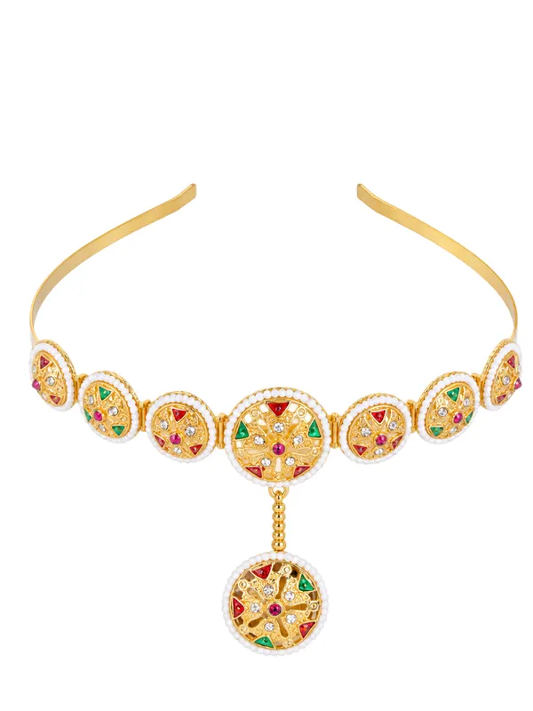 Multicolor_Gold_Meenakari_Pearl_Medallion_Hairband_Borla_Sheeshpatti_For_Women