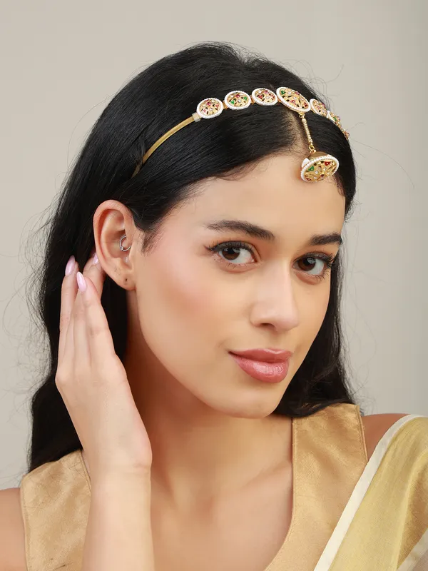 Multicolor_Gold_Meenakari_Pearl_Medallion_Hairband_Borla_Sheeshpatti_For_Women