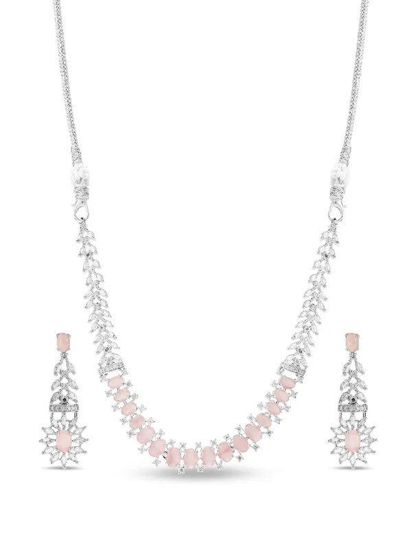 Light_Pink_Brass_Cz_American_Diamond_Choker_Necklace_Set_For_Women