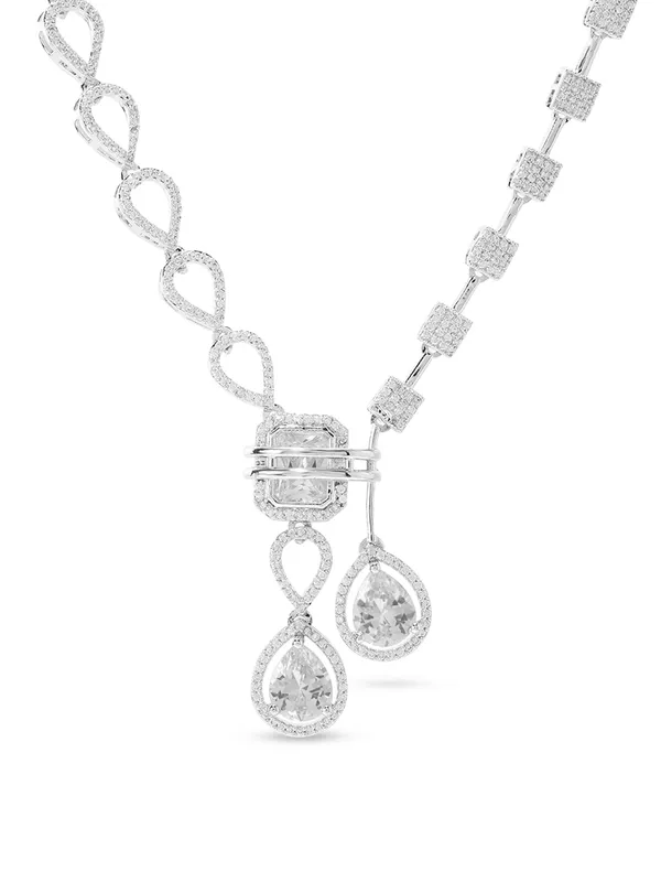 White_Brass_Solitaire_Cz_American_Diamond_Necklace_Set_For_Women