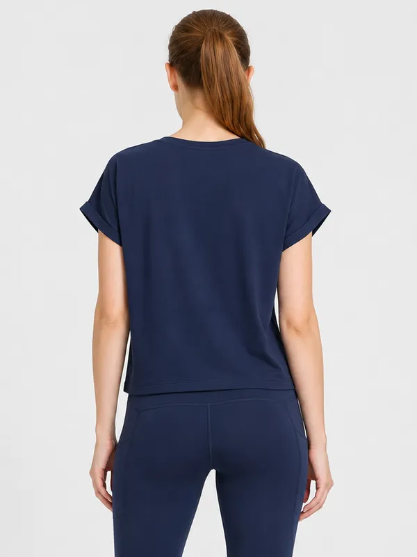 JUST_EASY_Women_Navy_Cropped_Crew-Neck_Active_T-Shirt
