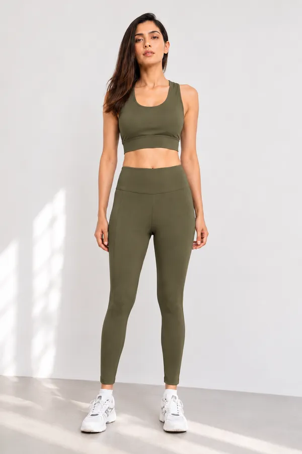 Wear_Jukebox_Sculpt_Nylon-Spandex_Women_Gym_Wear_Set_Olive_Green