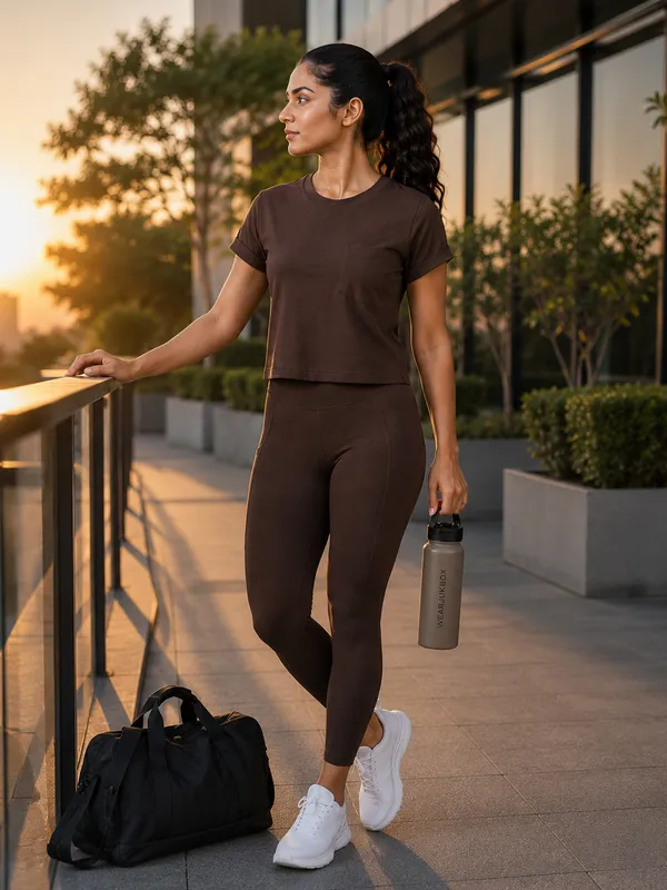 JUST_EASY_Women_Espresso_Cropped_Crew-Neck_Active_T-Shirt